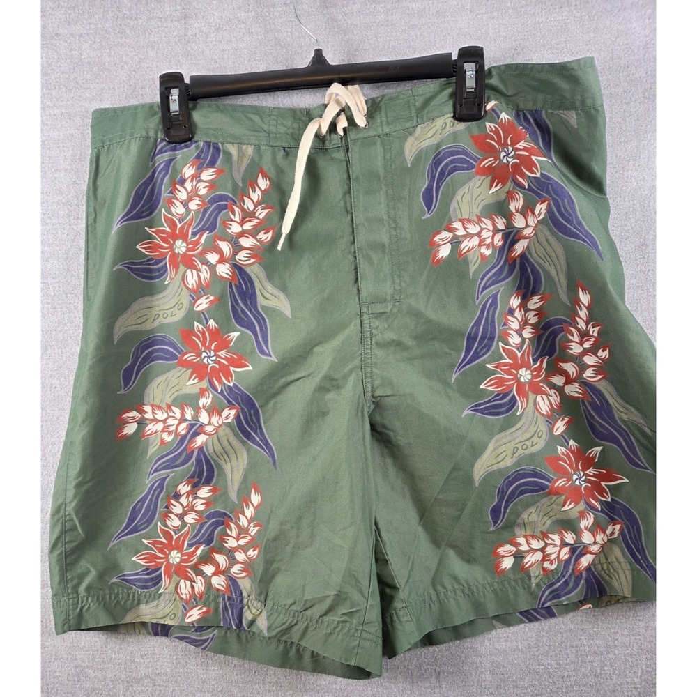 Polo Sport Ralph Lauren Swim Board Shorts 38 Green‎ Tropical Floral Trunks Beach